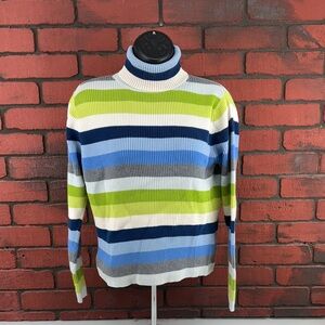Valerie Stevens Sweater Womans Medium Petite Striped Turtleneck